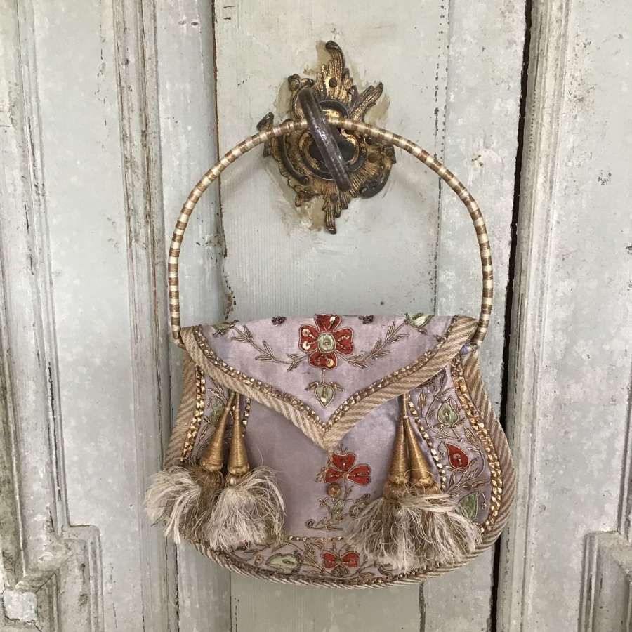 Antique silk embroidered purse