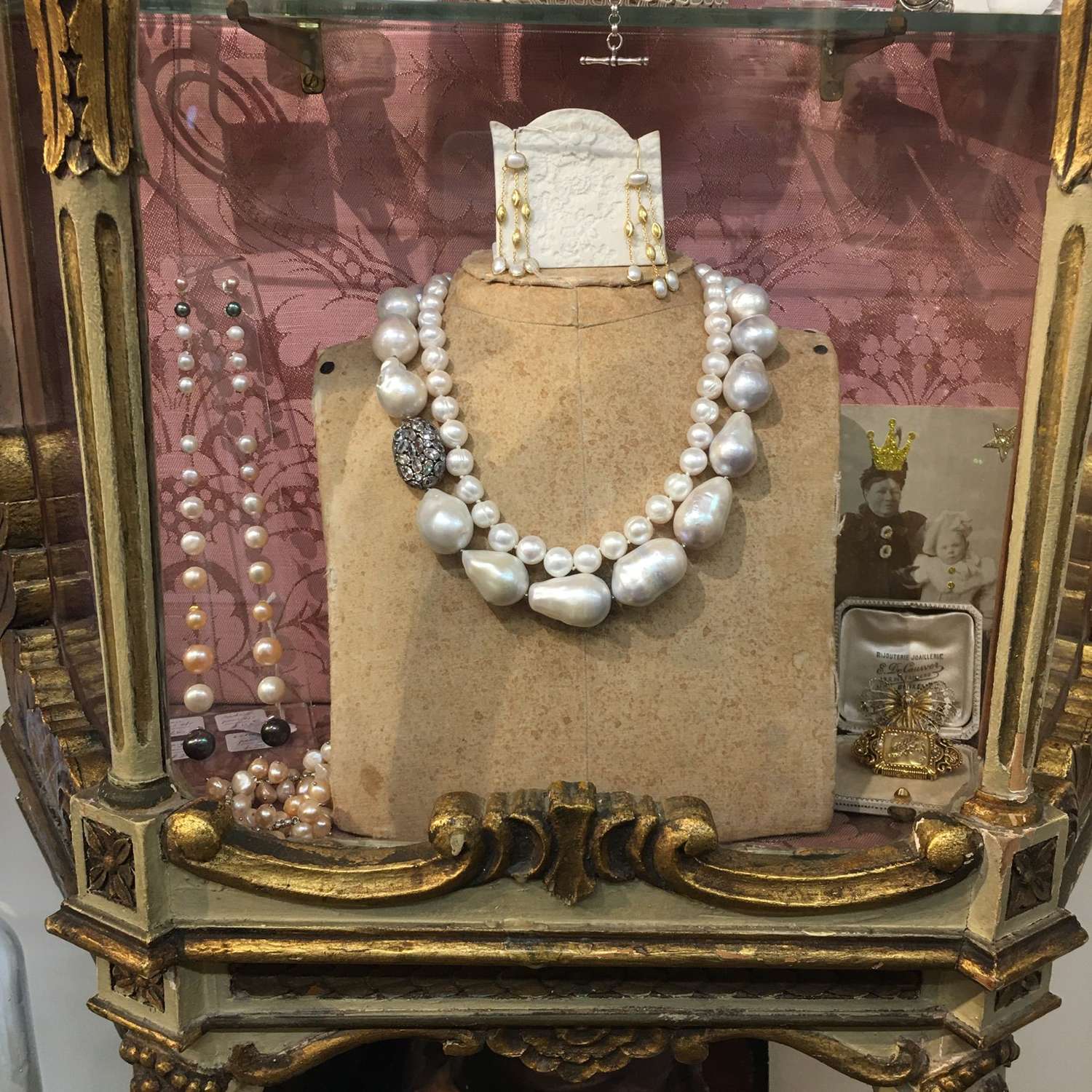 A selection of pearl necklaces and earrings always in stock