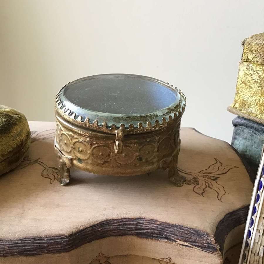 An antique French jewel box, with blue silk lining