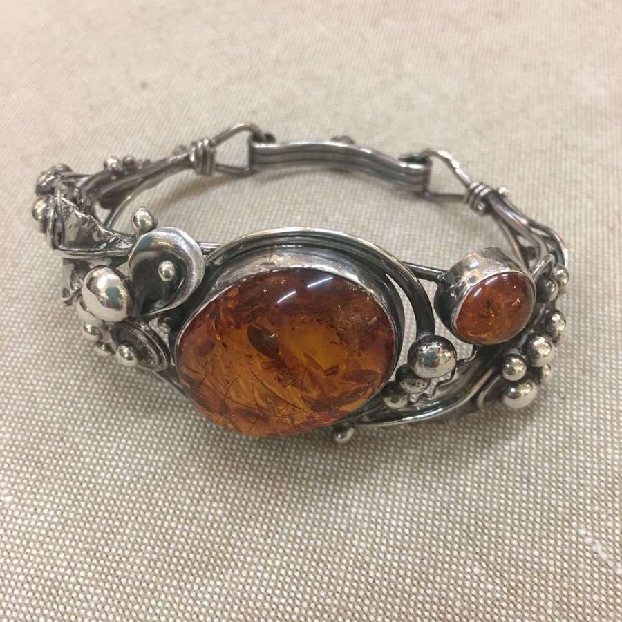 Antique amber and silver bangle