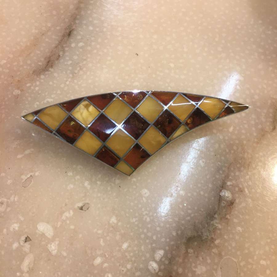 1990s silver and amber brooch