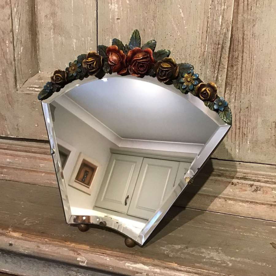 1930s fan shaped floral Barbola mirror