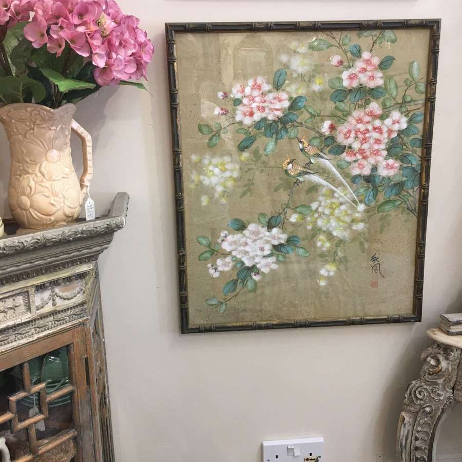 Antique Chinese painting on cork with original frame