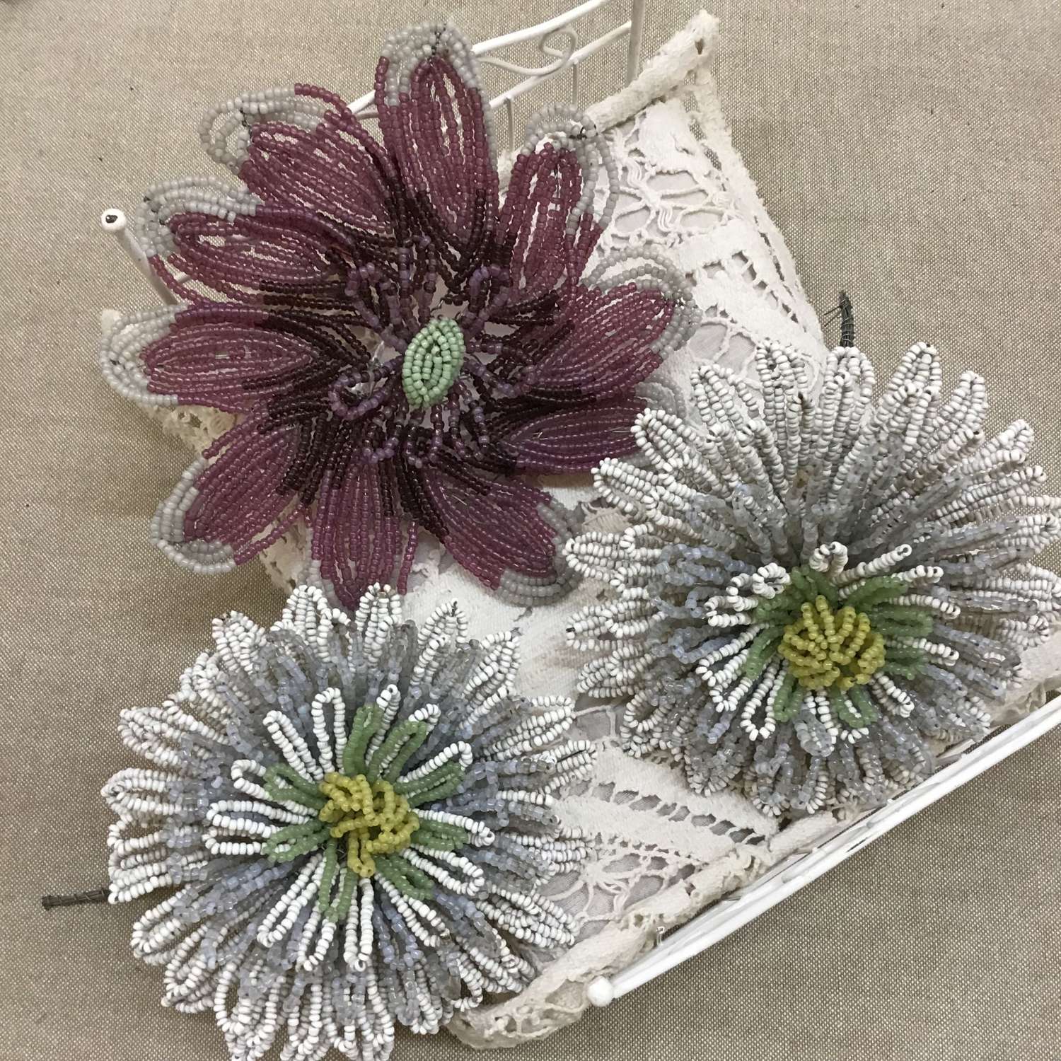 Antique French beaded flowers