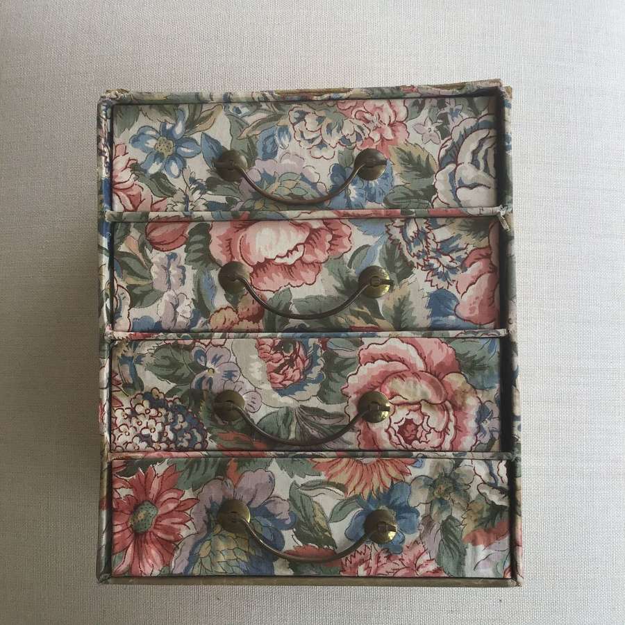 Vintage fabric covered small card chest of drawers