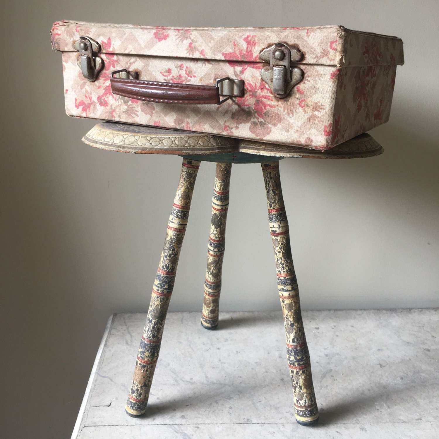 Vintage fabric covered suitcase
