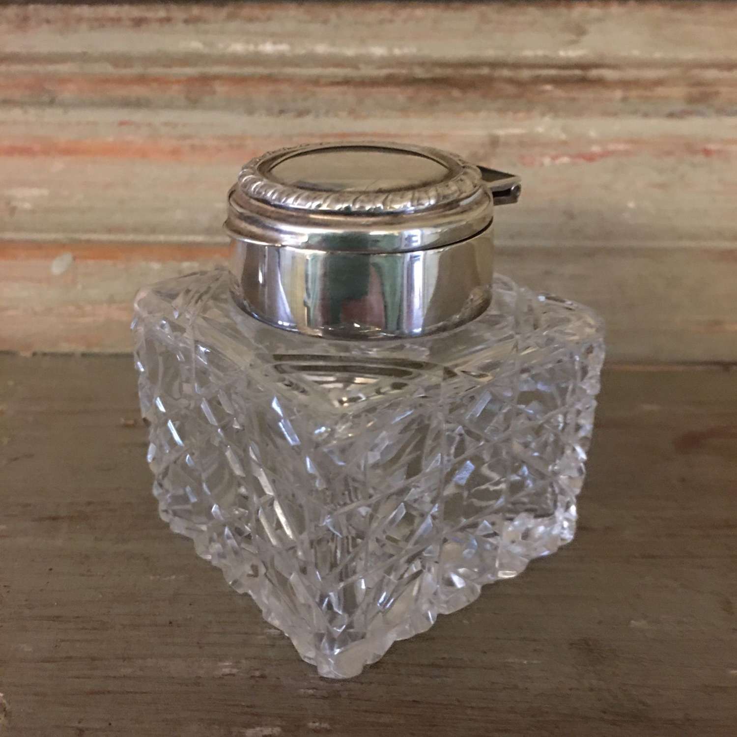Barker Ellis Silver plated topped cut glass inkwell