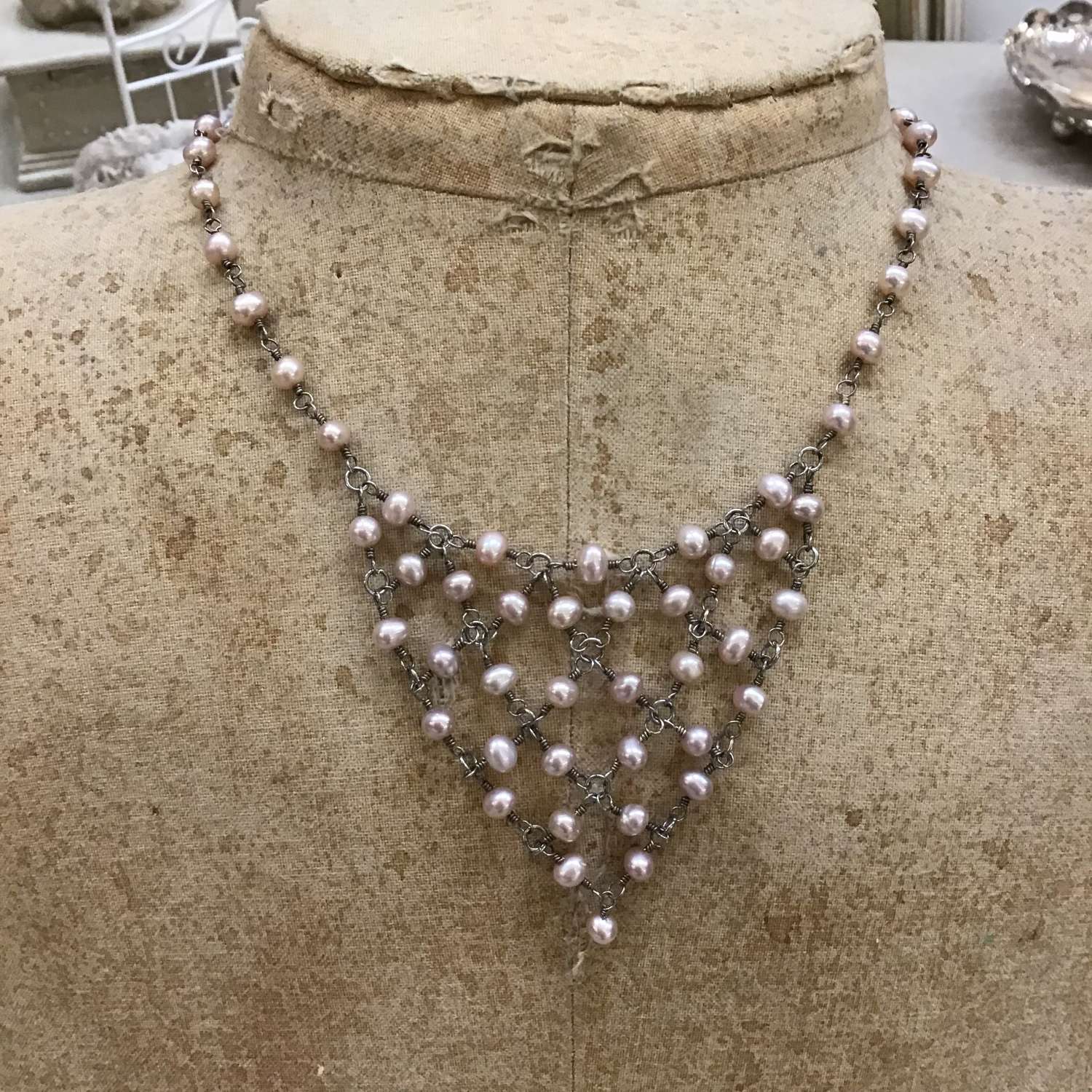 Sterling silver and pink freshwater pearl necklace