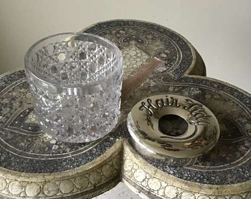 Victorian hobnail glass and silver plate hair tidy