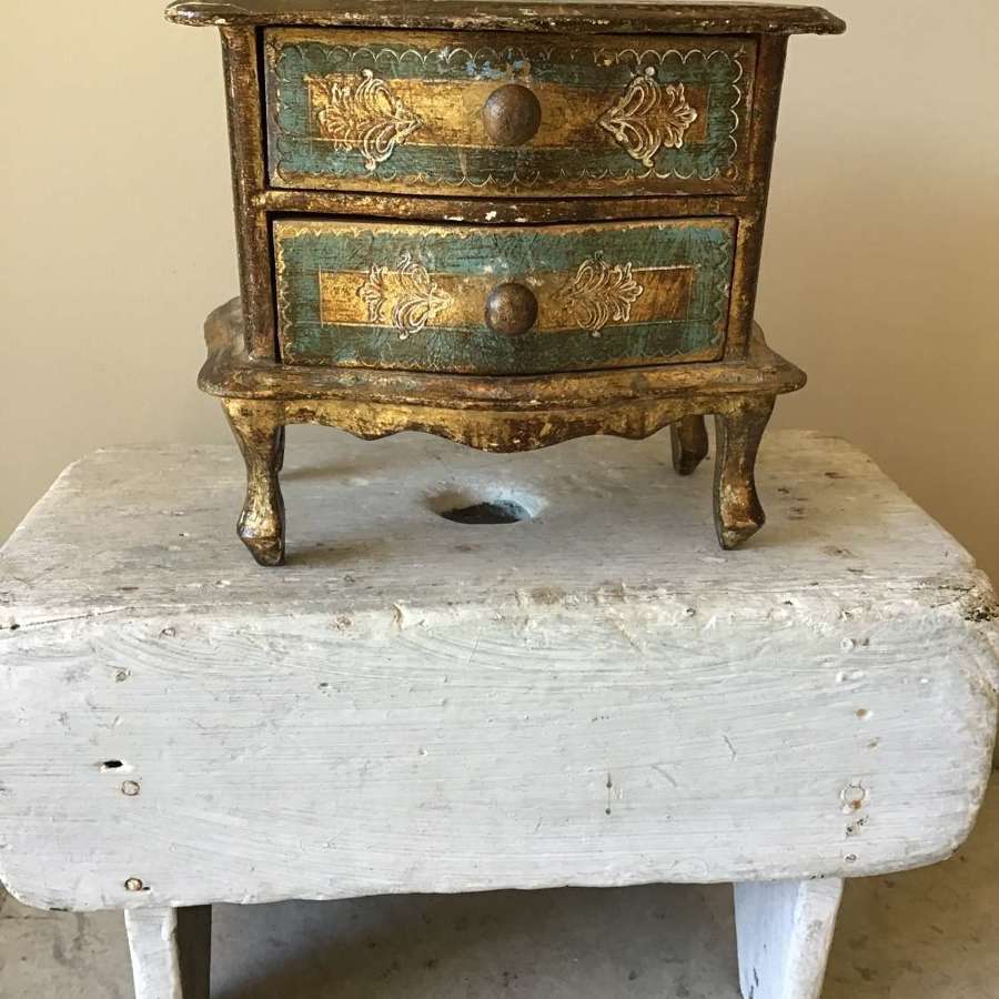 Blue green gilded Florentine miniature chest of drawers