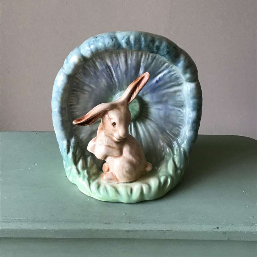 Vintage Sylvac blue green bunny vase
