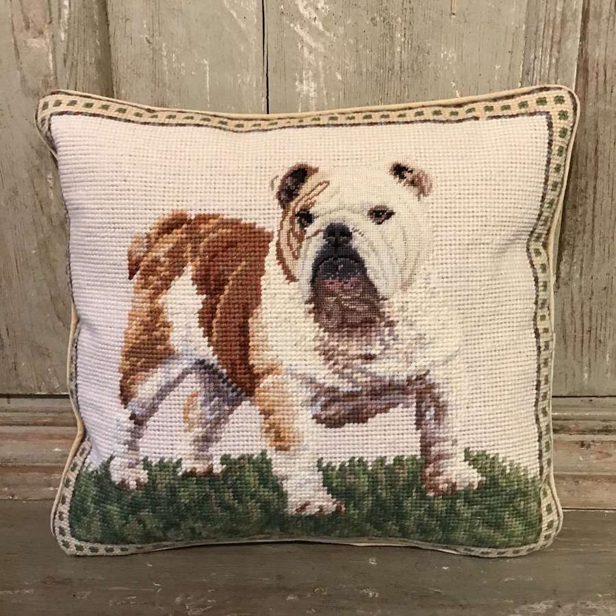 Vintage tapestry cushion with bulldog