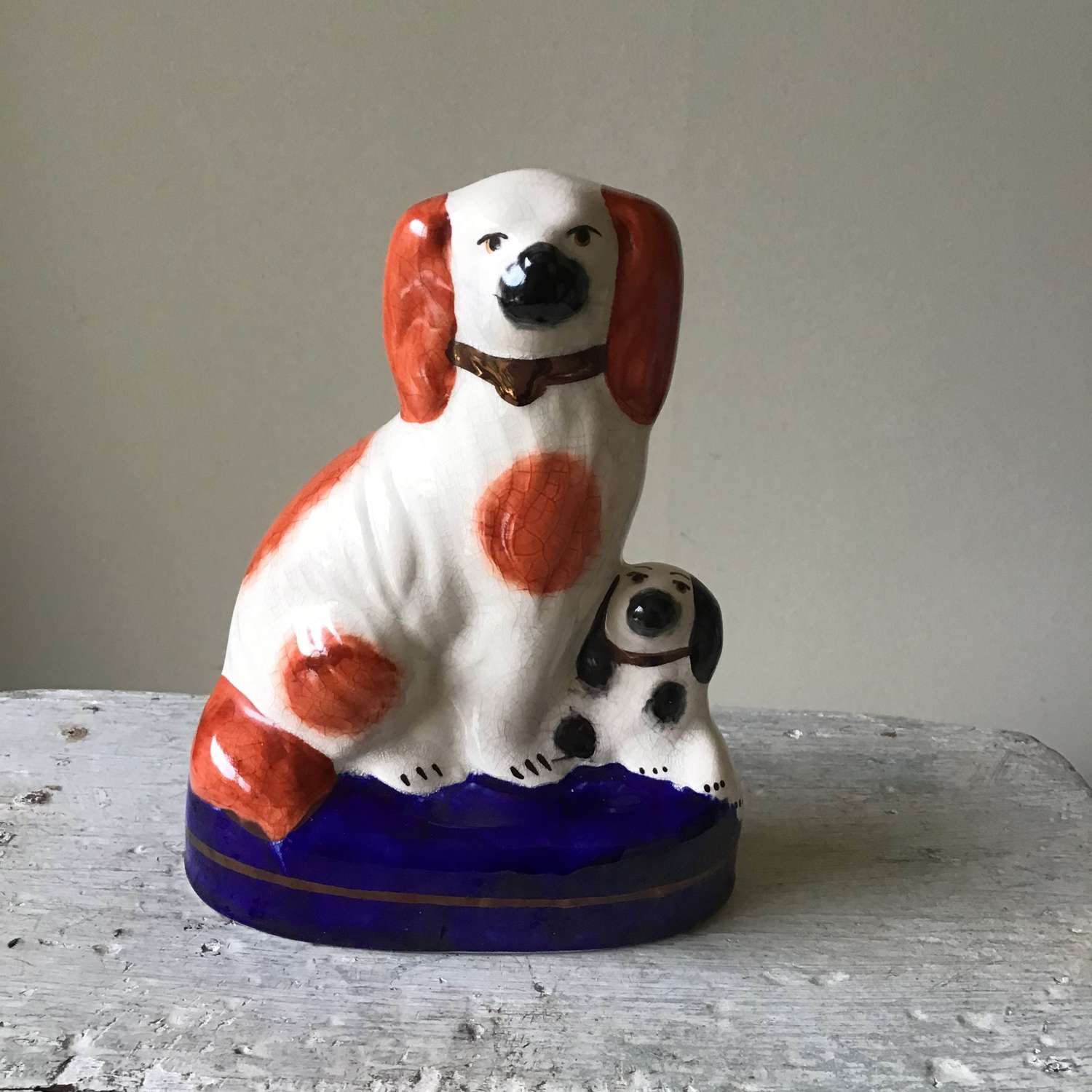 Vintage style Staffordshire dog and puppy ornament