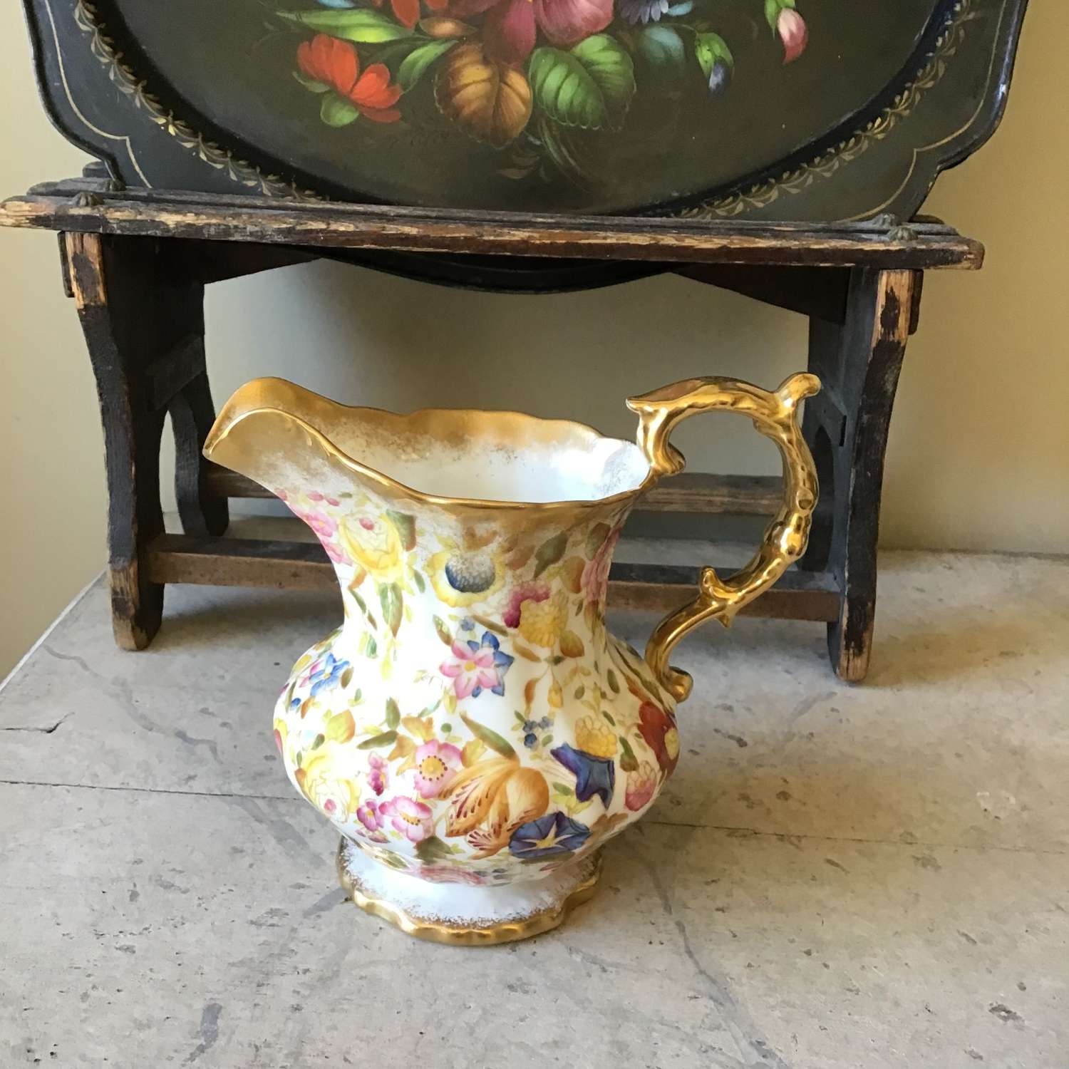 Hammersley floral gilded bone china jug