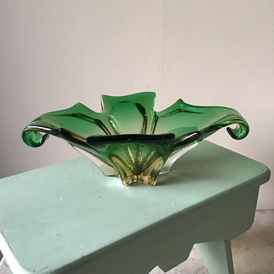 Murano art glass Splash centrepiece dish green and yellow
