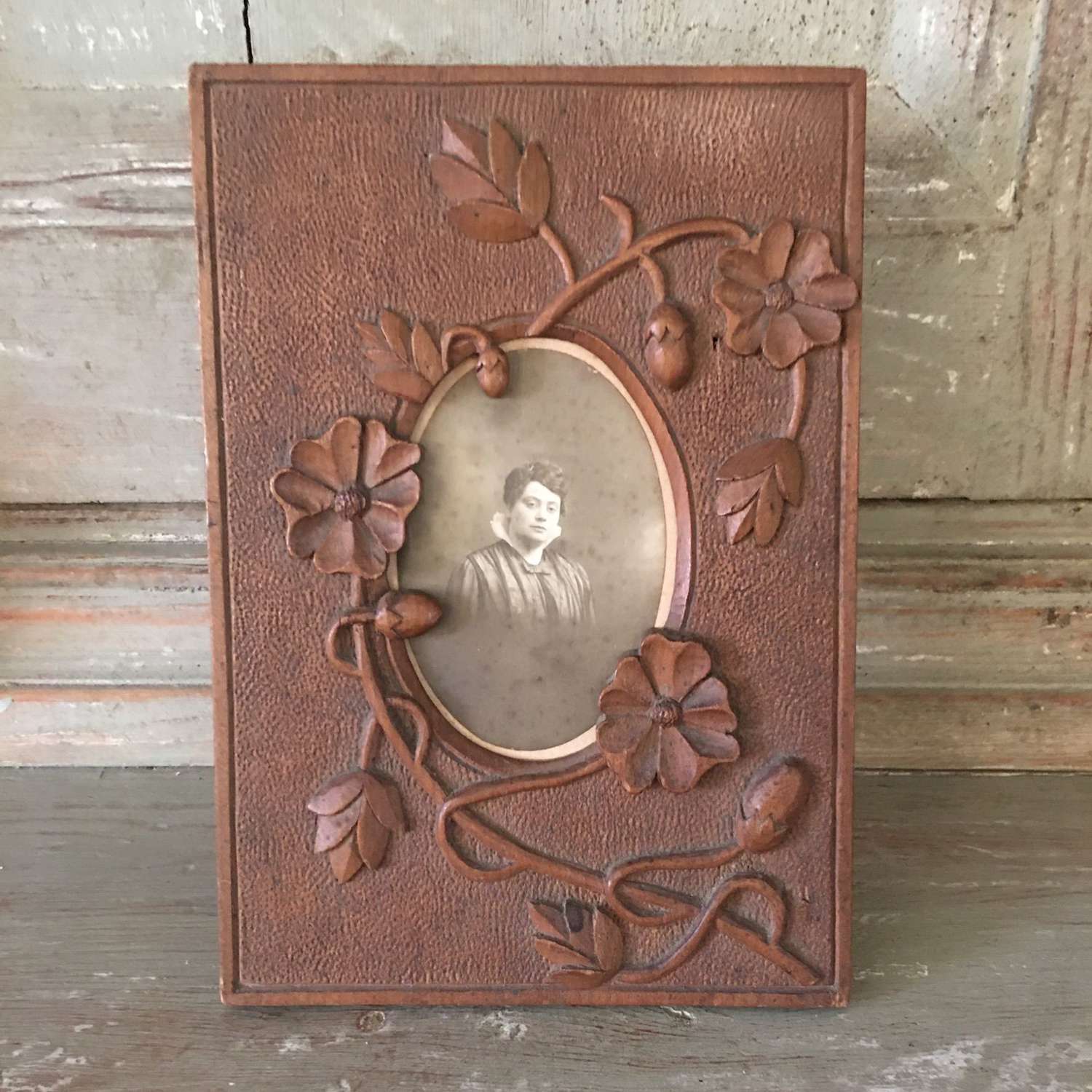 Antique French oak acorn frame