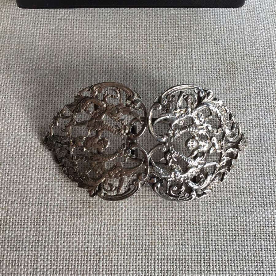 Antique silver cherub heart shaped buckle 1894
