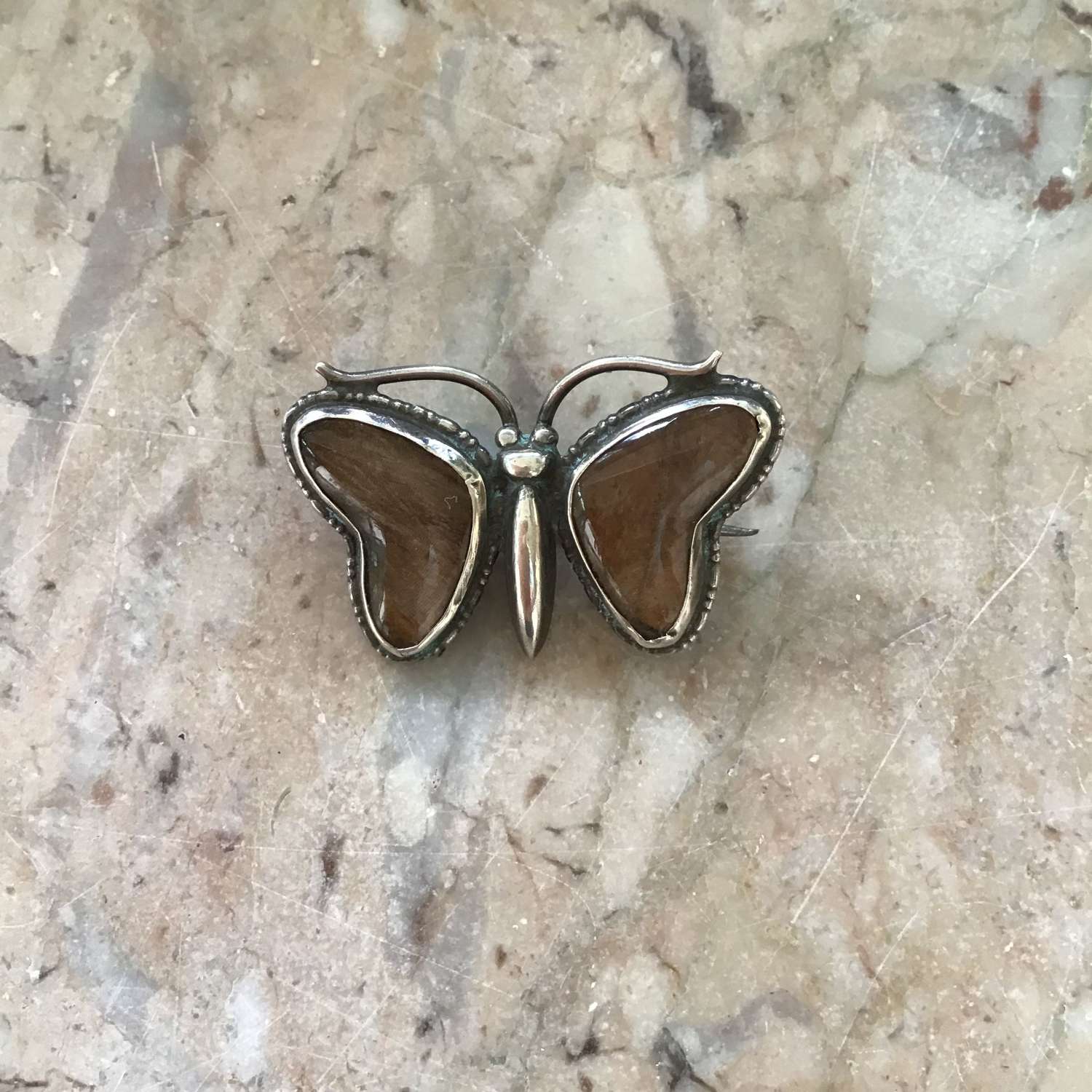 Antique sterling silver butterfly wing brooch