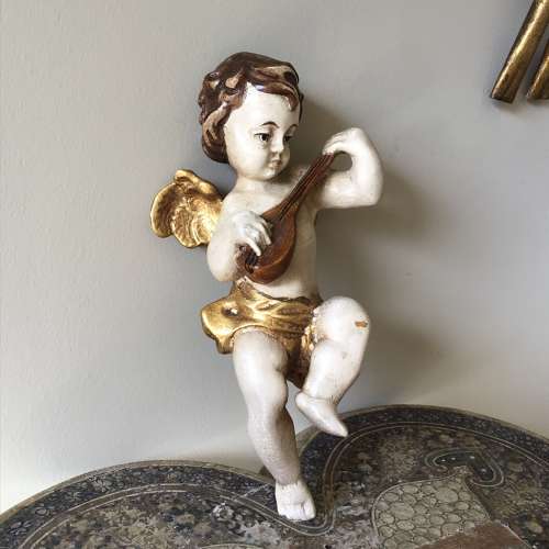 Vintage Italian wooden decorative hanging cherub