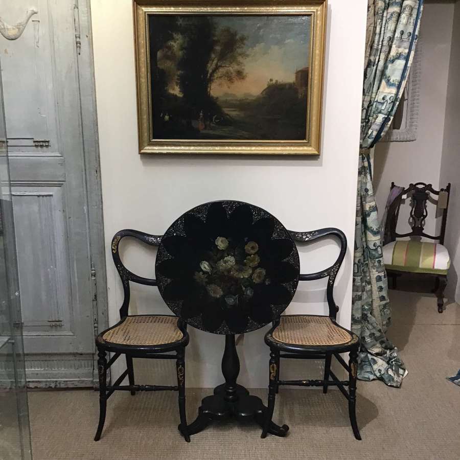 A pair of antique inlaid chairs with mother of pearl and gilding c1890