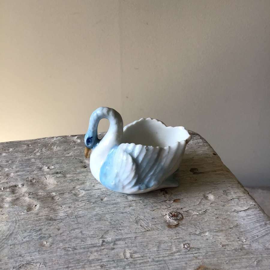 Victorian pale blue and white swan ornament/poesy vase