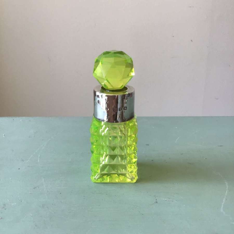 Uranium glass silvered collared scent bottle 1898