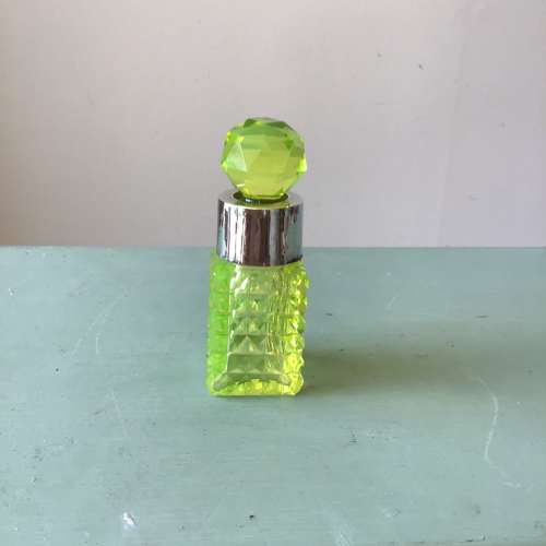 Uranium glass silvered collared scent bottle 1898