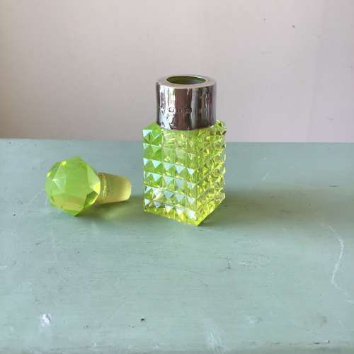 Uranium glass silvered collared scent bottle 1898