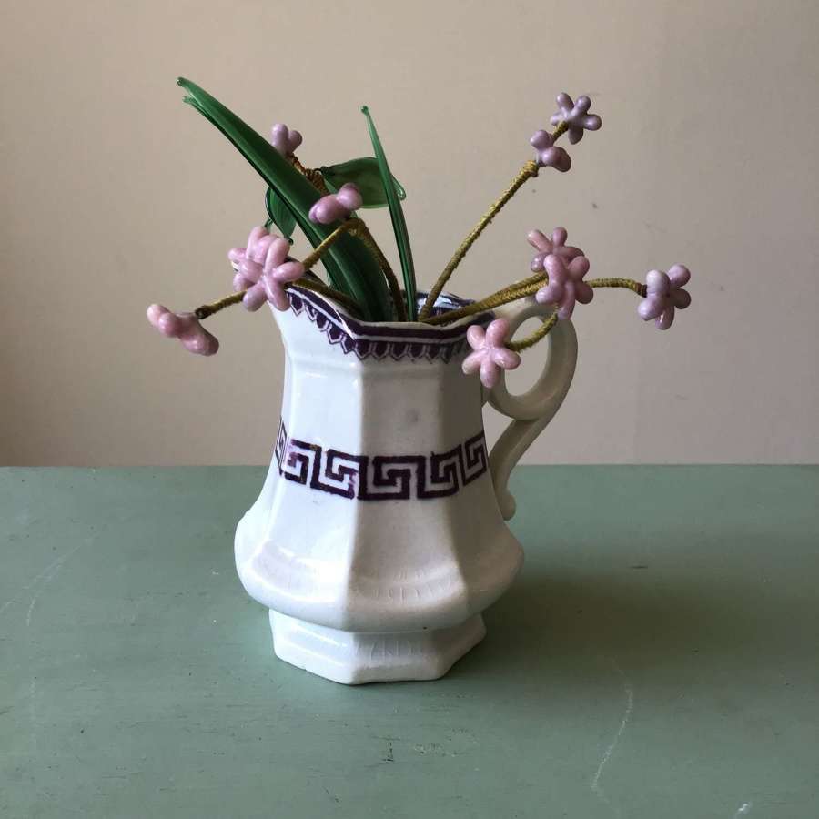 Small antique jug/vase c1840 in white and mauve pattern