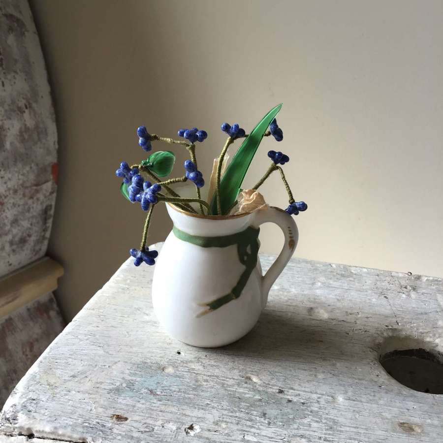 Antique small white and green ribbon jug/vase