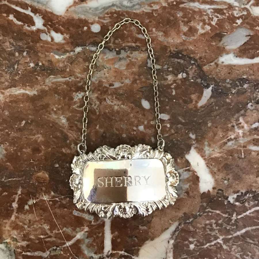 Antique silver plated Sherry label
