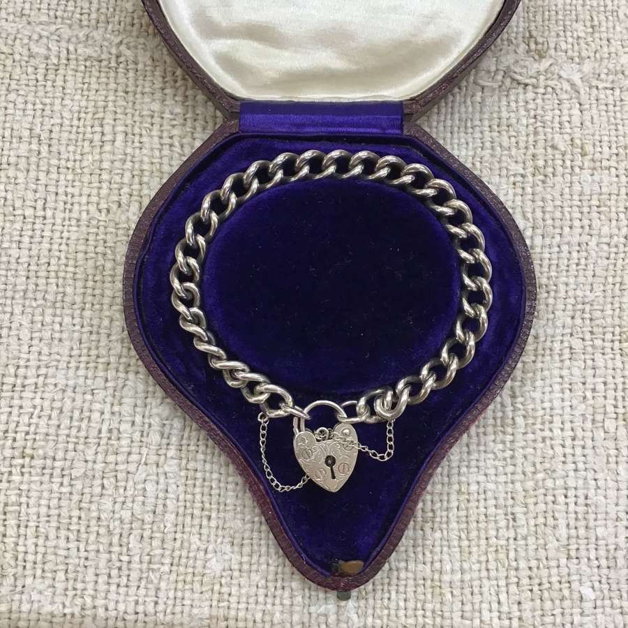 Vintage hallmarked silver heart padlock bracelet