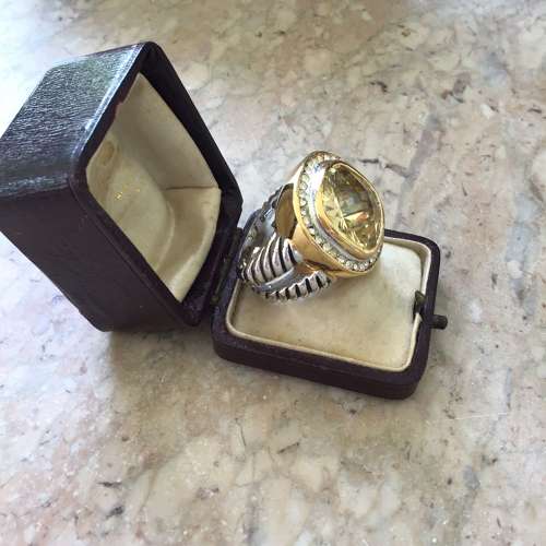 Silver dress ring gold plated with large yellow stone