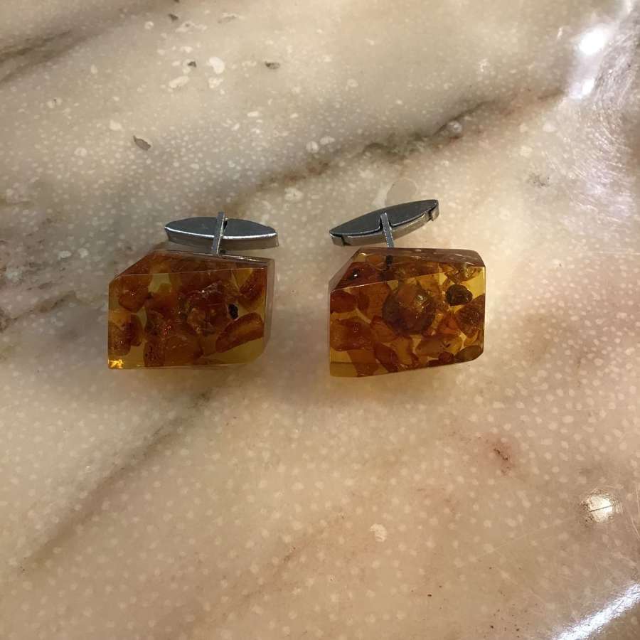Vintage amber in resin cufflinks