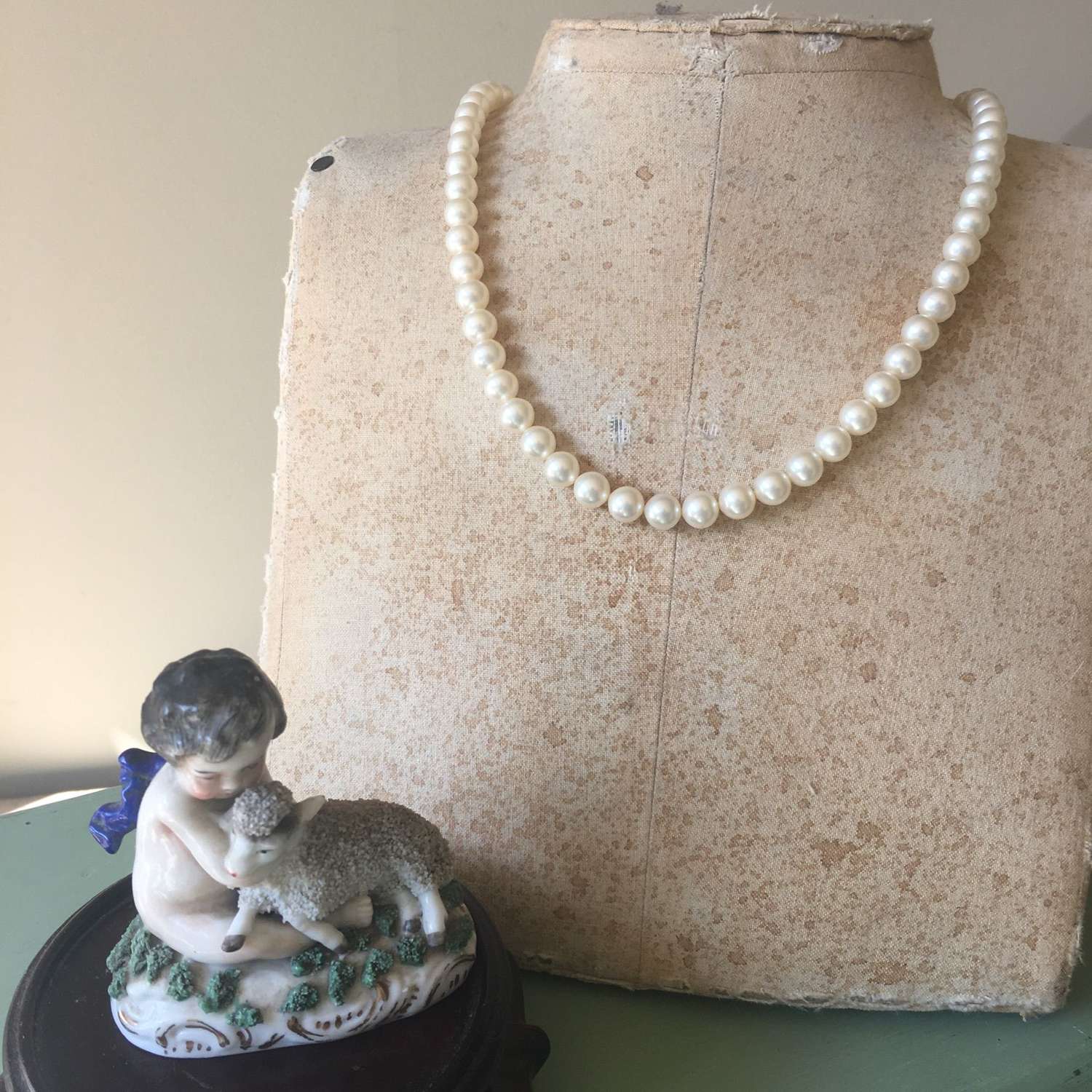 Vintage Ciro synthetic knotted pearl necklace with silver clasp