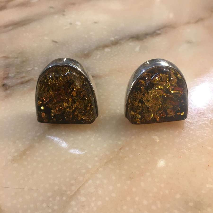 Silver amber clip earrings
