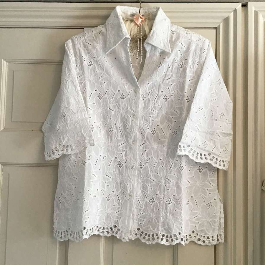 Nara Camicie white cotton broiderie anglaise blouse size 14/16