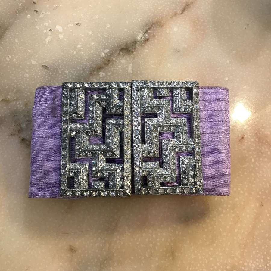 Art Deco paste buckle on lilac silk satin belt