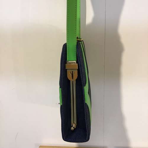 Carlo Fauchi Couture denim and green leather handbag