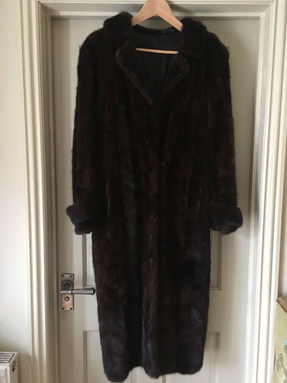 Full length mahogany mink trench coat by Finn Turkis, Finland size 14