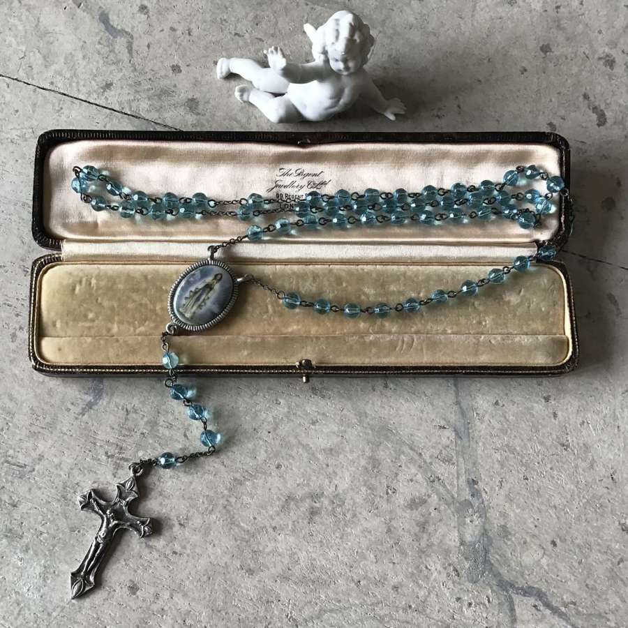 Vintage blue rosary beads c 1950s