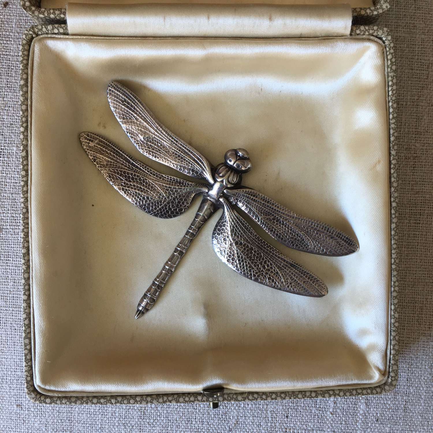 Large silver metal dragonfly brooch