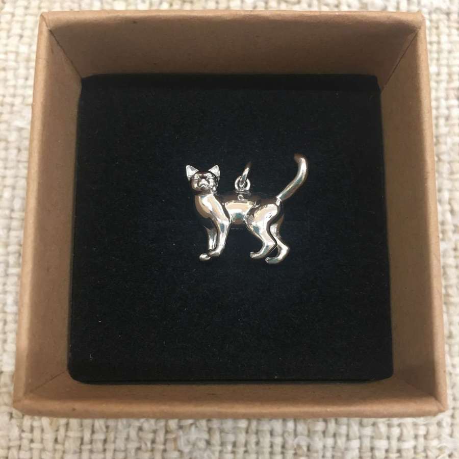 Solid silver 3D cat pendant/charm
