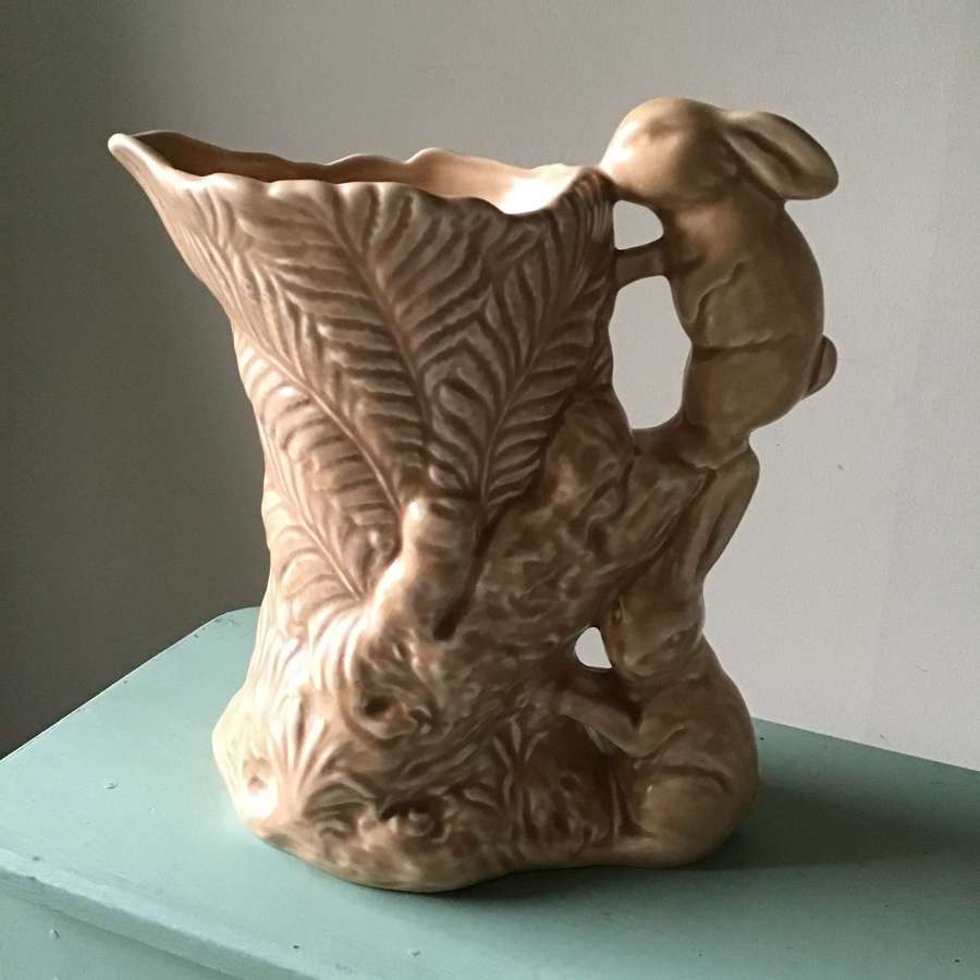 Vintage Sylvac jug/vase with two rabbits on a fern plant