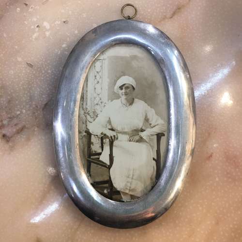 Antique silver plated oval frame