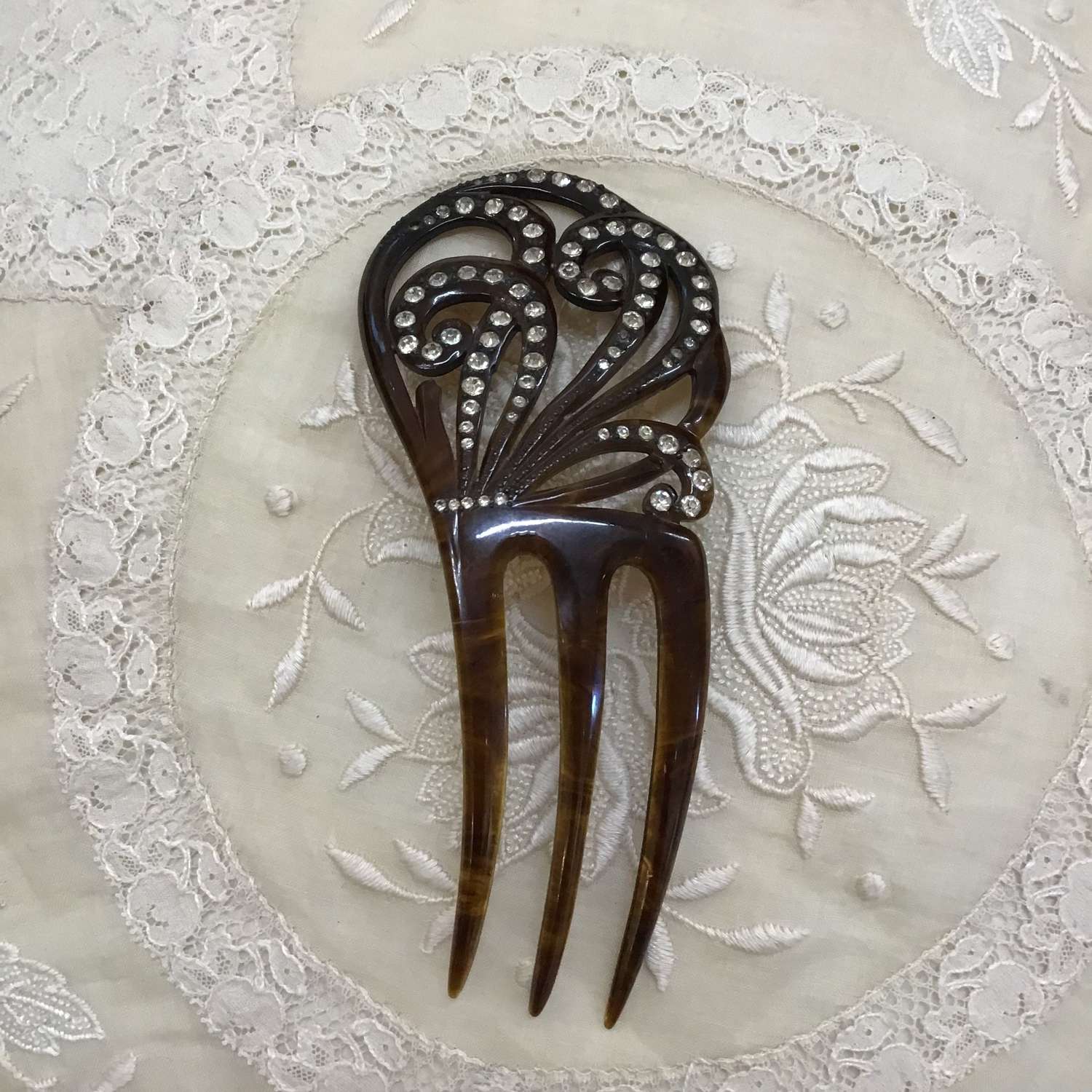 Vintage celluloid and paste hair comb