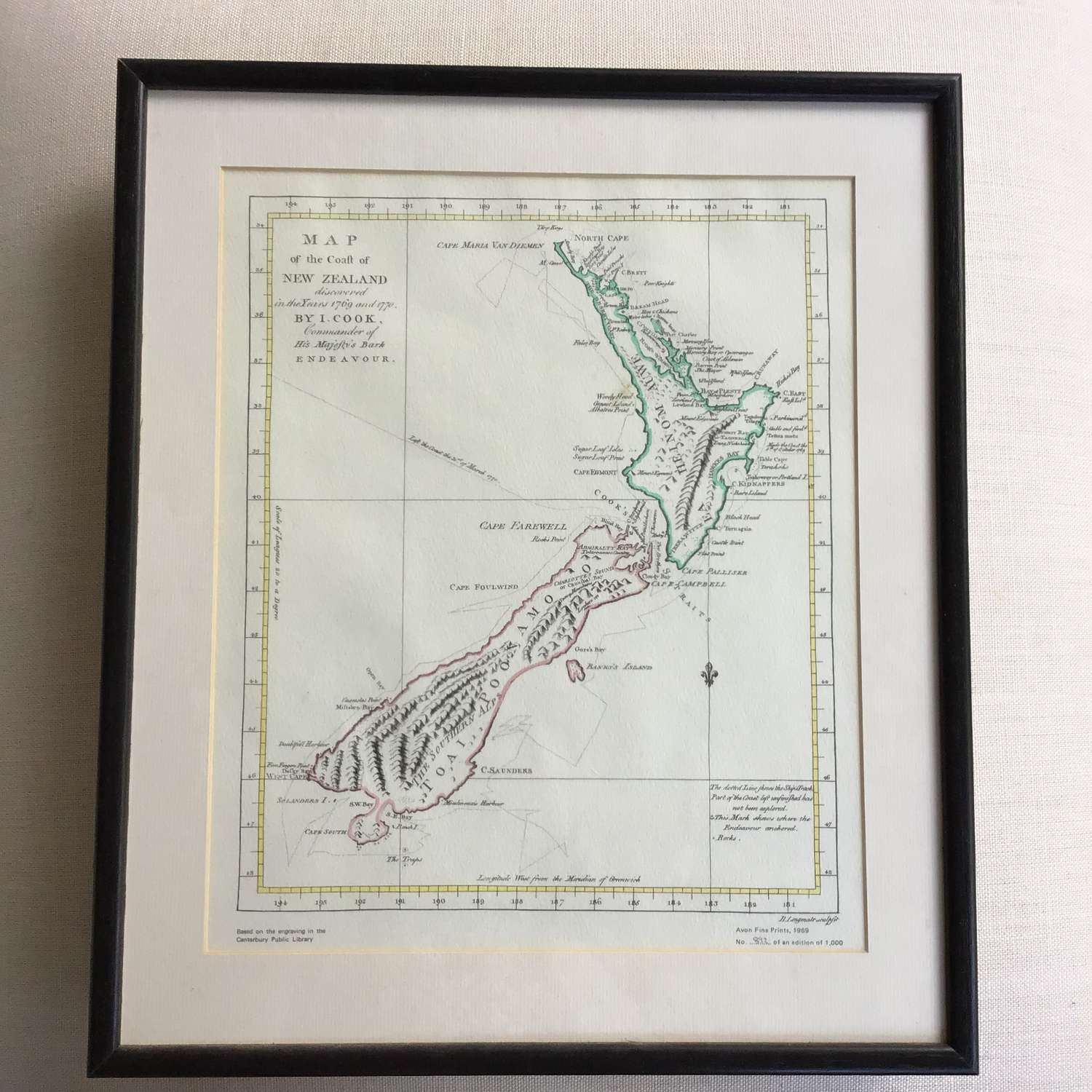 Numbered print of the map of the coast of New Zealand