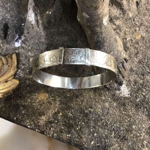 Vintage solid silver farm animals bangle