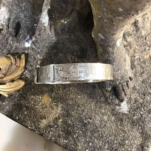 Vintage solid silver farm animals bangle