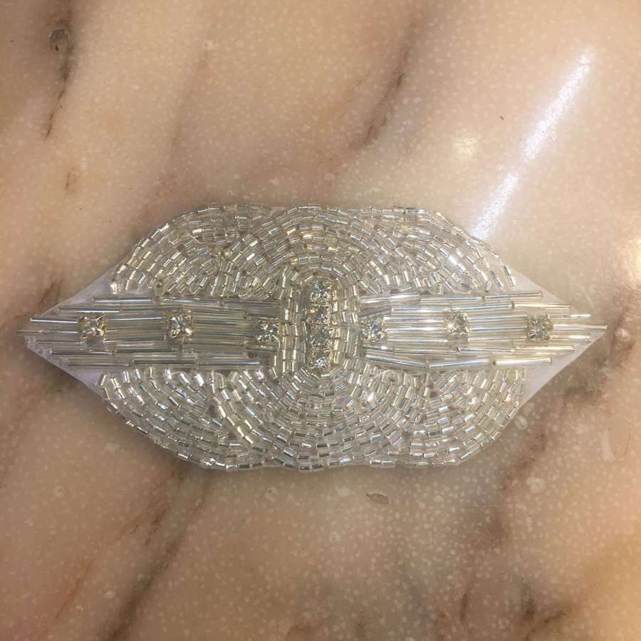 Vintage oyster bugle and paste beaded hand made dress embellishment